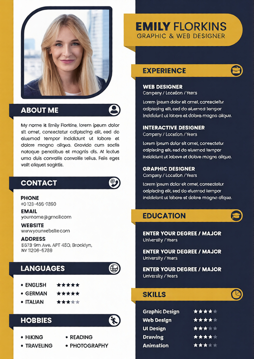 Curriculum Vitae Estilo "Dark & Gold"